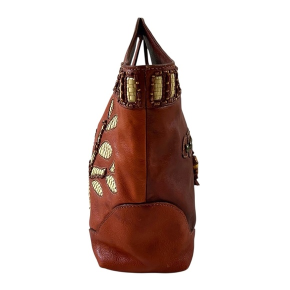 Isabella Fiore Leather Beaded Embellished Oversized Clutch Tote Handbag - Picture 4 of 8